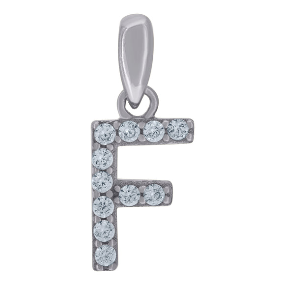 925 Sterling Silver Unisex Cubic-zirconia Initial Alphabet F Charm Pendant