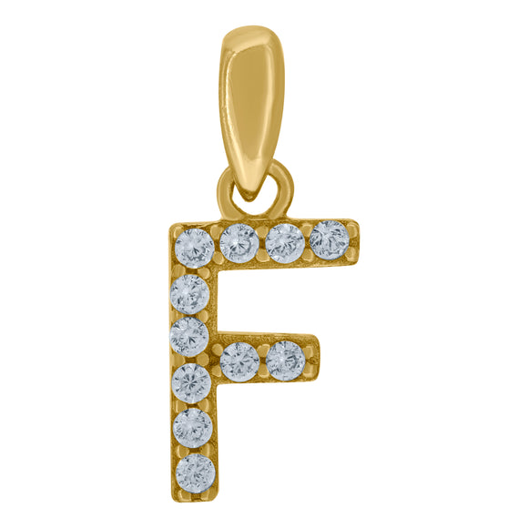 925 Sterling Silver Yellow-tone Unisex Cubic-zirconia Initial Alphabet F Charm Pendant