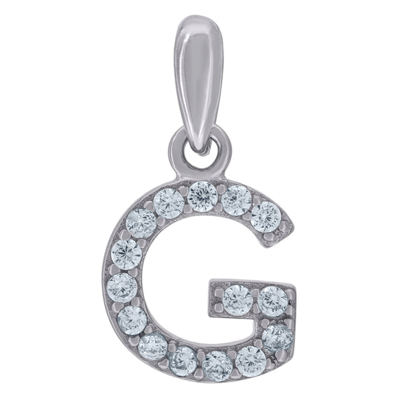 925 Sterling Silver Unisex Cubic-zirconia Initial Alphabet G Charm Pendant