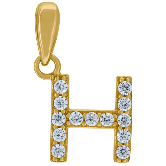 925 Sterling Silver Yellow-tone Unisex Cubic-zirconia Initial Alphabet H Charm Pendant