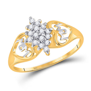 10kt Yellow Gold Womens Round Prong-set Diamond Cluster Heart Mom Ring 1/6 Cttw
