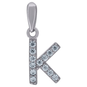 925 Sterling Silver Unisex Cubic-zirconia Initial Alphabet K Charm Pendant