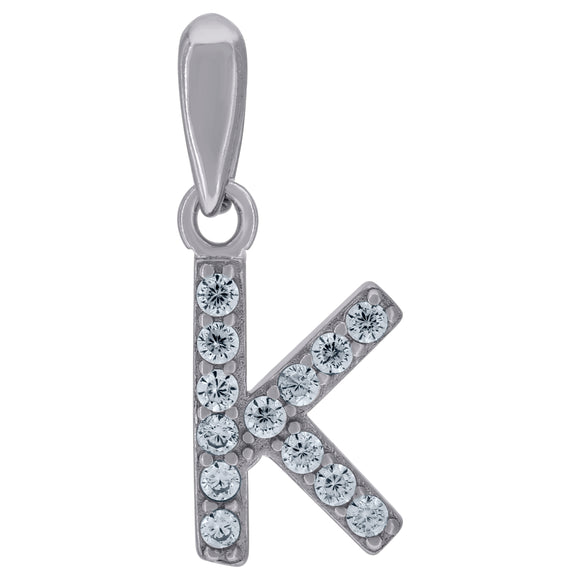 925 Sterling Silver Unisex Cubic-zirconia Initial Alphabet K Charm Pendant
