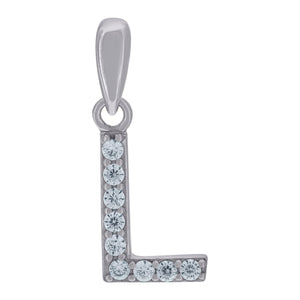 925 Sterling Silver Unisex Cubic-zirconia Initial Alphabet L Charm Pendant