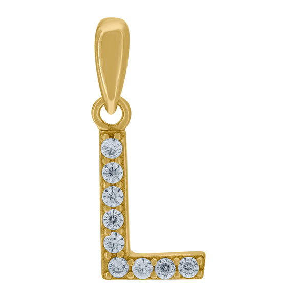 925 Sterling Silver Yellow-tone Unisex Cubic-zirconia Initial Alphabet L Charm Pendant