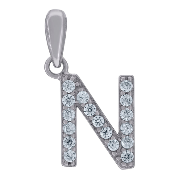 925 Sterling Silver Unisex Cubic-zirconia Initial Alphabet N Charm Pendant