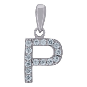 925 Sterling Silver Unisex Cubic-zirconia Initial Alphabet P Charm Pendant