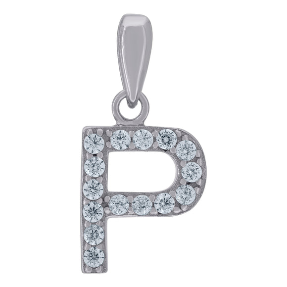 925 Sterling Silver Unisex Cubic-zirconia Initial Alphabet P Charm Pendant