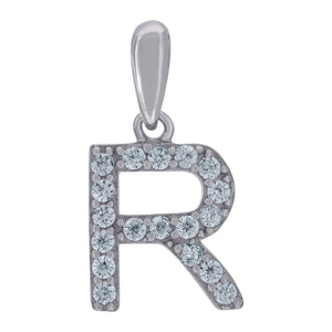 925 Sterling Silver Unisex Cubic-zirconia Initial Alphabet R Charm Pendant