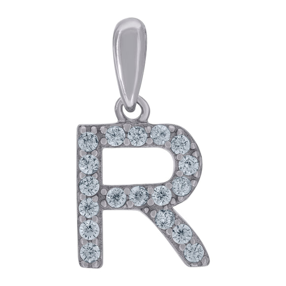 925 Sterling Silver Unisex Cubic-zirconia Initial Alphabet R Charm Pendant