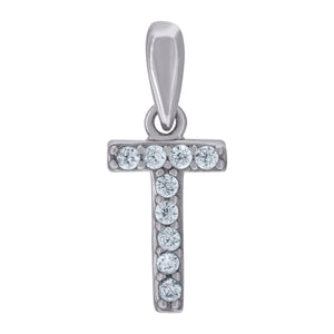 925 Sterling Silver Unisex Cubic-zirconia Initial Alphabet T Charm Pendant