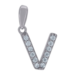 925 Sterling Silver Unisex Cubic-zirconia Initial Alphabet V Charm Pendant