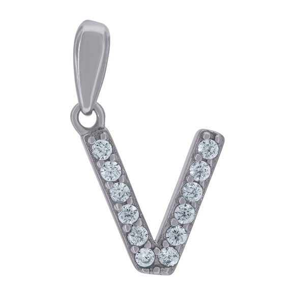 925 Sterling Silver Unisex Cubic-zirconia Initial Alphabet V Charm Pendant