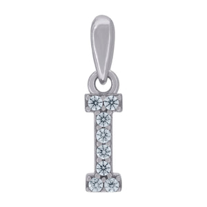 925 Sterling Silver Unisex Cubic-zirconia Initial Alphabet I Charm Pendant