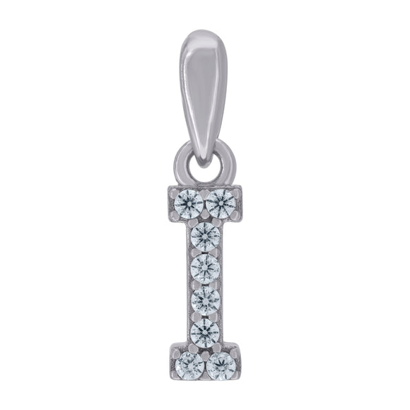 925 Sterling Silver Unisex Cubic-zirconia Initial Alphabet I Charm Pendant
