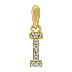 925 Sterling Silver Yellow-tone Unisex Cubic-zirconia Initial Alphabet I Charm Pendant