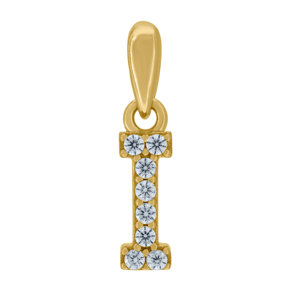 925 Sterling Silver Yellow-tone Unisex Cubic-zirconia Initial Alphabet I Charm Pendant