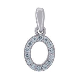 925 Sterling Silver Unisex Cubic-zirconia Initial Alphabet O Charm Pendant