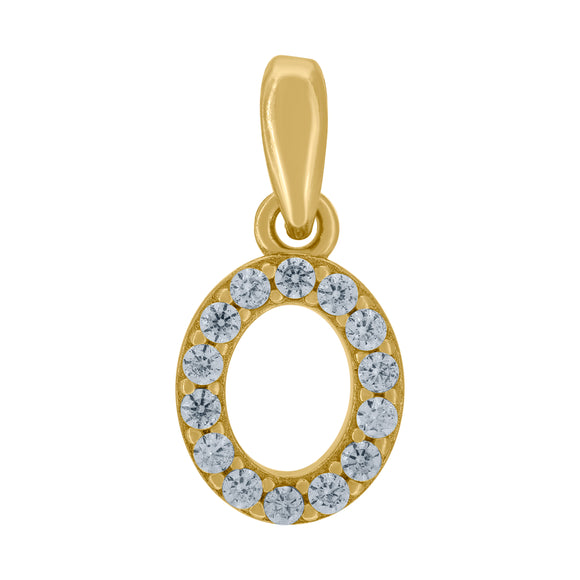 925 Sterling Silver Yellow-tone Unisex Cubic-zirconia Initial Alphabet O Charm Pendant