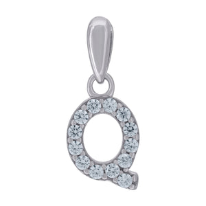 925 Sterling Silver Unisex Cubic-zirconia Initial Alphabet Q Charm Pendant