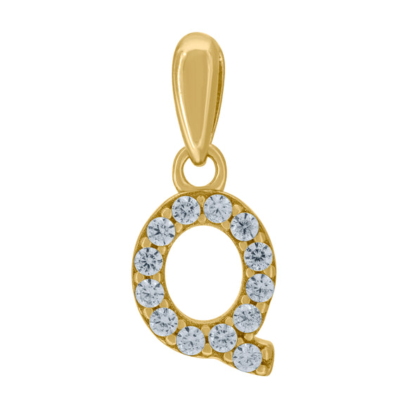 925 Sterling Silver Yellow-tone Unisex Cubic-zirconia Initial Alphabet Q Charm Pendant
