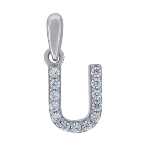 925 Sterling Silver Unisex Cubic-zirconia Initial Alphabet U Charm Pendant