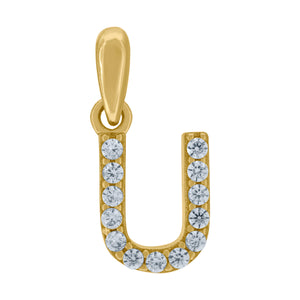 925 Sterling Silver Yellow-tone Unisex Cubic-zirconia Initial Alphabet U Charm Pendant