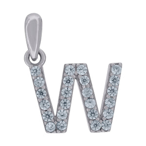 925 Sterling Silver Unisex Cubic-zirconia Initial Alphabet W Charm Pendant