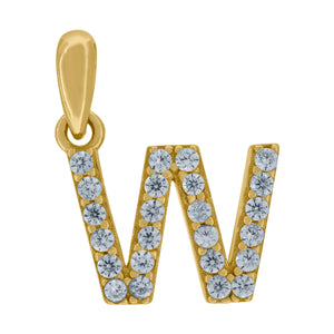 925 Sterling Silver Yellow-tone Unisex Cubic-zirconia Initial Alphabet W Charm Pendant