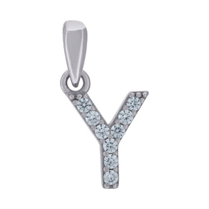 925 Sterling Silver Unisex Cubic-zirconia Initial Alphabet Y Charm Pendant