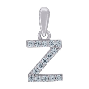 925 Sterling Silver Unisex Cubic-zirconia Initial Alphabet Z Charm Pendant