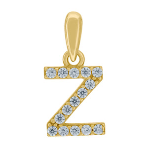 925 Sterling Silver Yellow-tone Unisex Cubic-zirconia Initial Alphabet Z Charm Pendant
