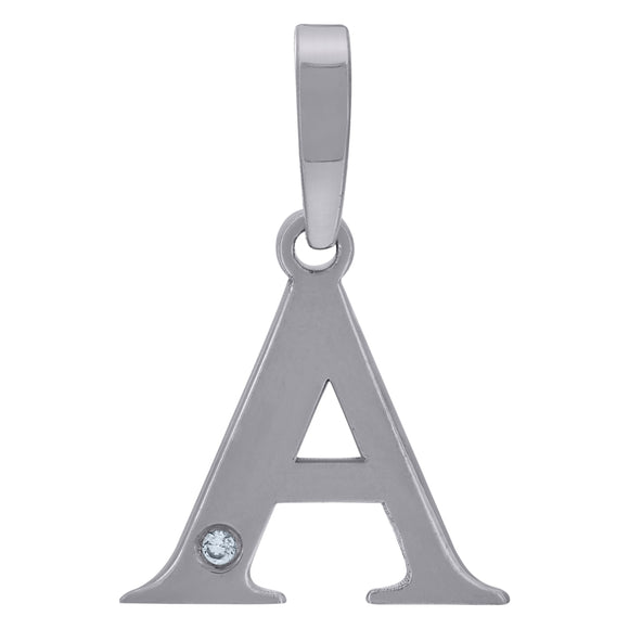 925 Sterling Silver Unisex cubic-zirconia Plain Initial Alphabet A Charm Pendant