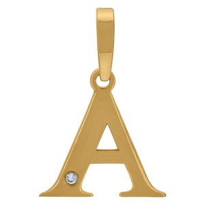 925 Sterling Silver Yellow-tone Unisex cubic-zirconia Plain Initial Alphabet A Charm Pendant