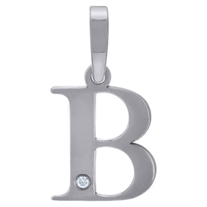 925 Sterling Silver Unisex cubic-zirconia Plain Initial Alphabet B Charm Pendant