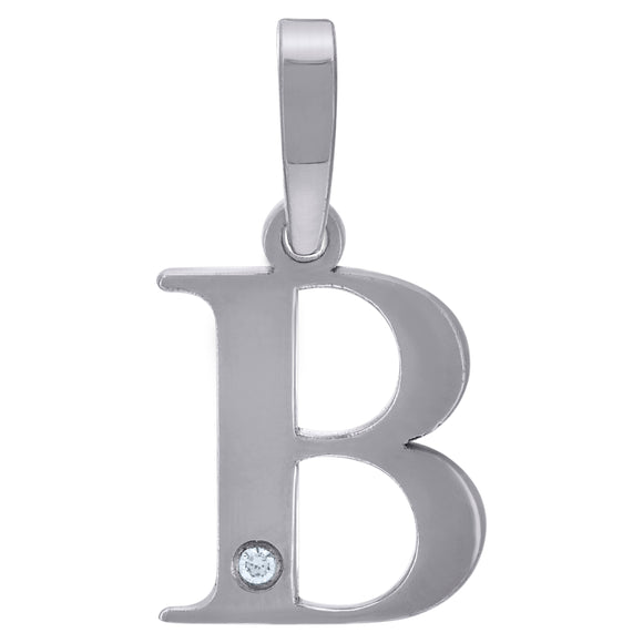 925 Sterling Silver Unisex cubic-zirconia Plain Initial Alphabet B Charm Pendant