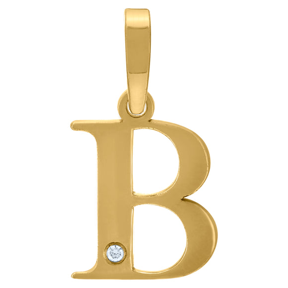 925 Sterling Silver Yellow-tone Unisex cubic-zirconia Plain Initial Alphabet B Charm Pendant