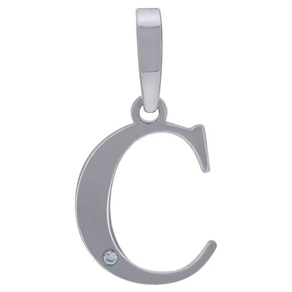 925 Sterling Silver Unisex cubic-zirconia Plain Initial Alphabet C Charm Pendant