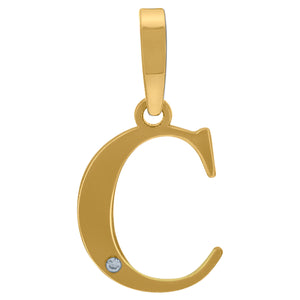 925 Sterling Silver Yellow-tone Unisex cubic-zirconia Plain Initial Alphabet C Charm Pendant