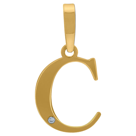 925 Sterling Silver Yellow-tone Unisex cubic-zirconia Plain Initial Alphabet C Charm Pendant
