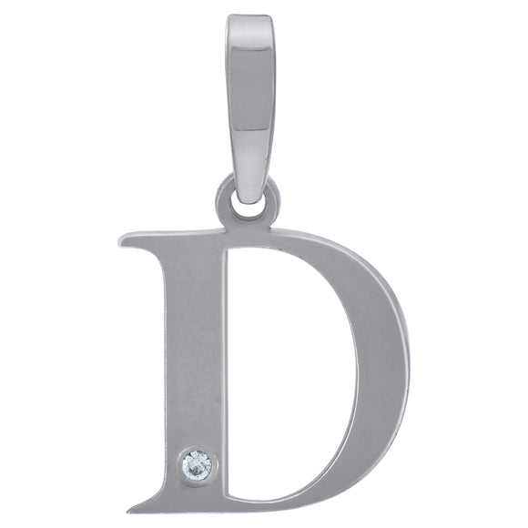 925 Sterling Silver Unisex cubic-zirconia Plain Initial Alphabet D Charm Pendant