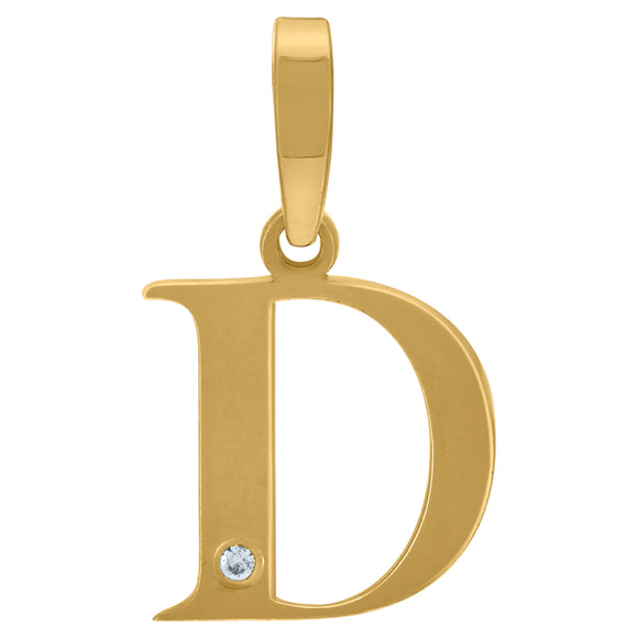 925 Sterling Silver Yellow-tone Unisex cubic-zirconia Plain Initial Alphabet D Charm Pendant