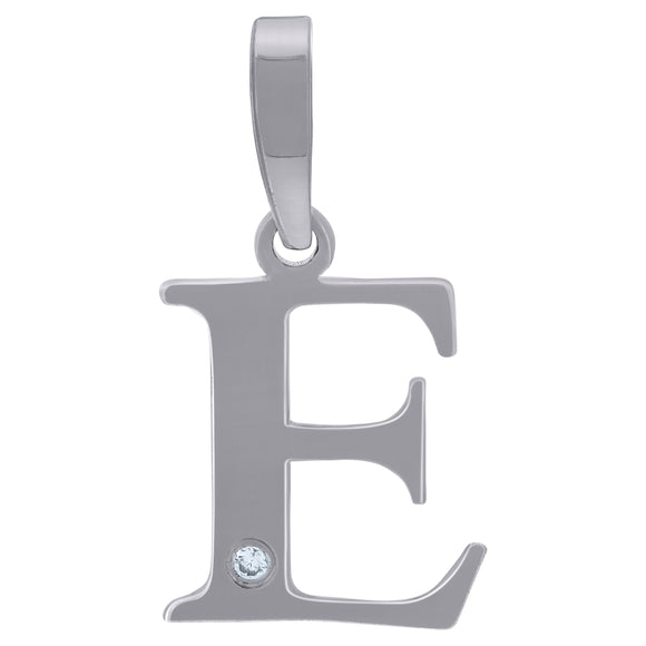 925 Sterling Silver Unisex cubic-zirconia Plain Initial Alphabet E Charm Pendant