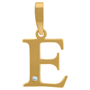 925 Sterling Silver Yellow-tone Unisex cubic-zirconia Plain Initial Alphabet E Charm Pendant