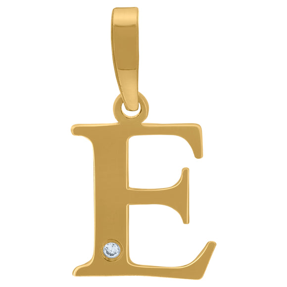 925 Sterling Silver Yellow-tone Unisex cubic-zirconia Plain Initial Alphabet E Charm Pendant