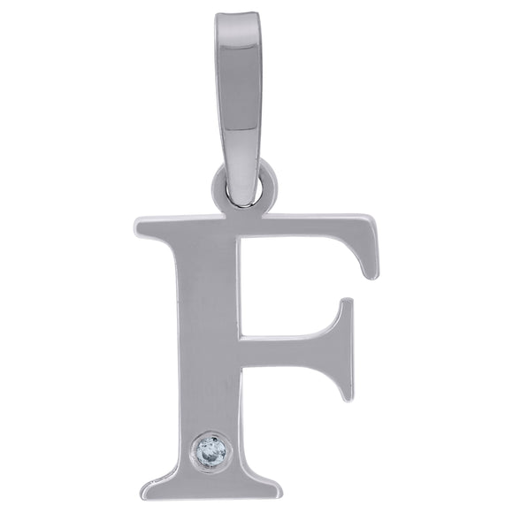 925 Sterling Silver Unisex cubic-zirconia Plain Initial Alphabet F Charm Pendant