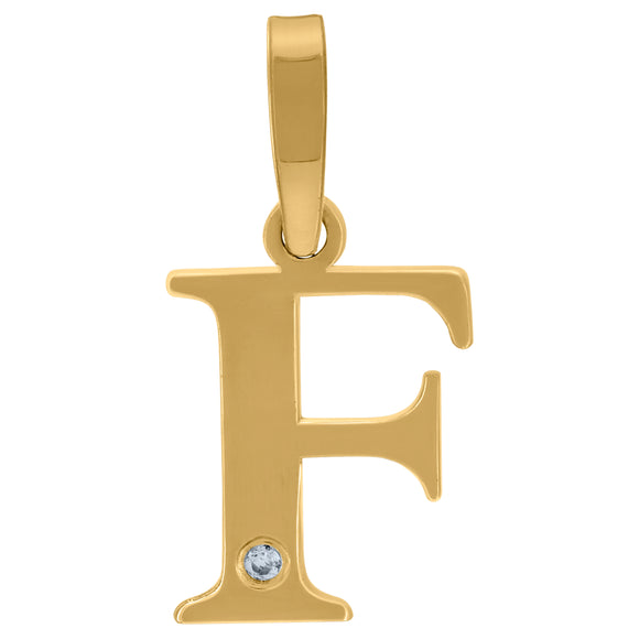 925 Sterling Silver Yellow-tone Unisex cubic-zirconia Plain Initial Alphabet F Charm Pendant