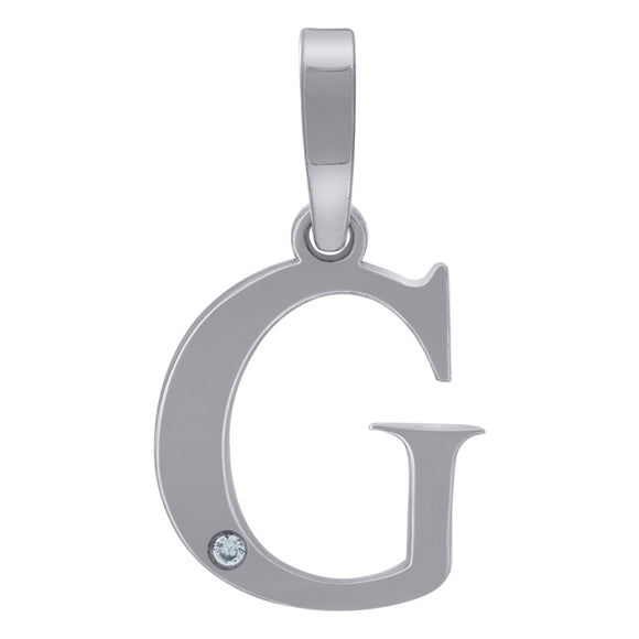 925 Sterling Silver Unisex cubic-zirconia Plain Initial Alphabet G Charm Pendant