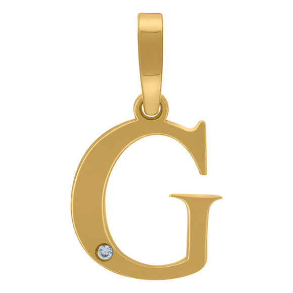 925 Sterling Silver Yellow-tone Unisex cubic-zirconia Plain Initial Alphabet G Charm Pendant