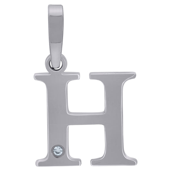 925 Sterling Silver Unisex cubic-zirconia Plain Initial Alphabet H Charm Pendant